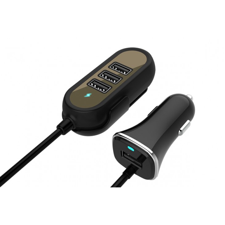 Incarcator auto 4xusb 5.8a (2.4a fata si 3.4a spate) cu extensie 1.4m - 02783 - MEGA DRIVE