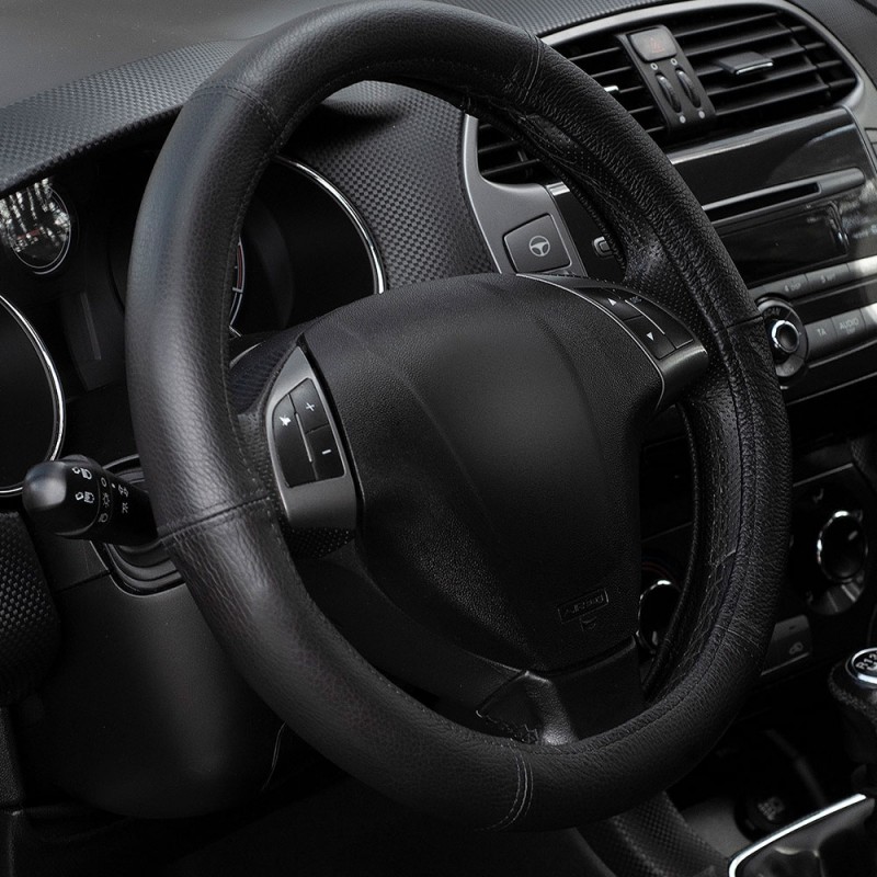 Husa volan piele naturala negru 49-51 cm - 28551 - JBM