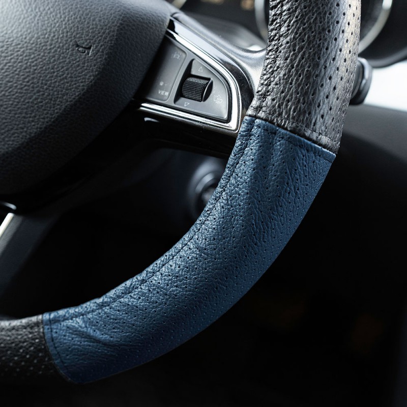 Husa volan piele naturala perforata albastru 37-39 cm mega drive