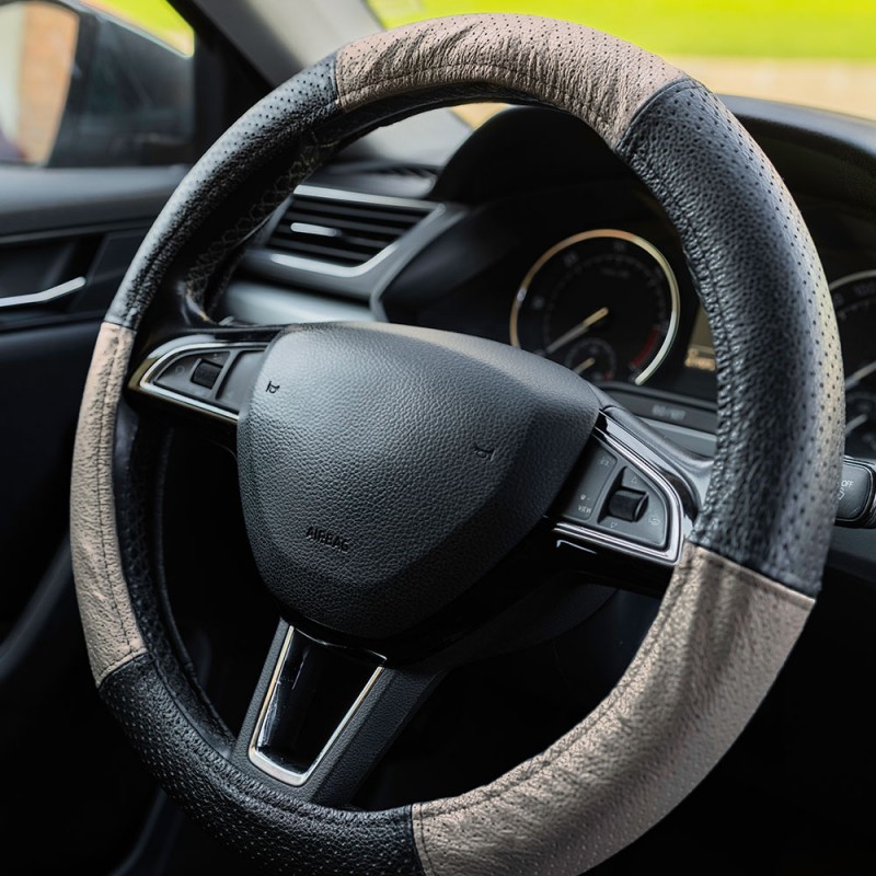 Husa volan piele naturala perforata bej 37-39 cm mega drive