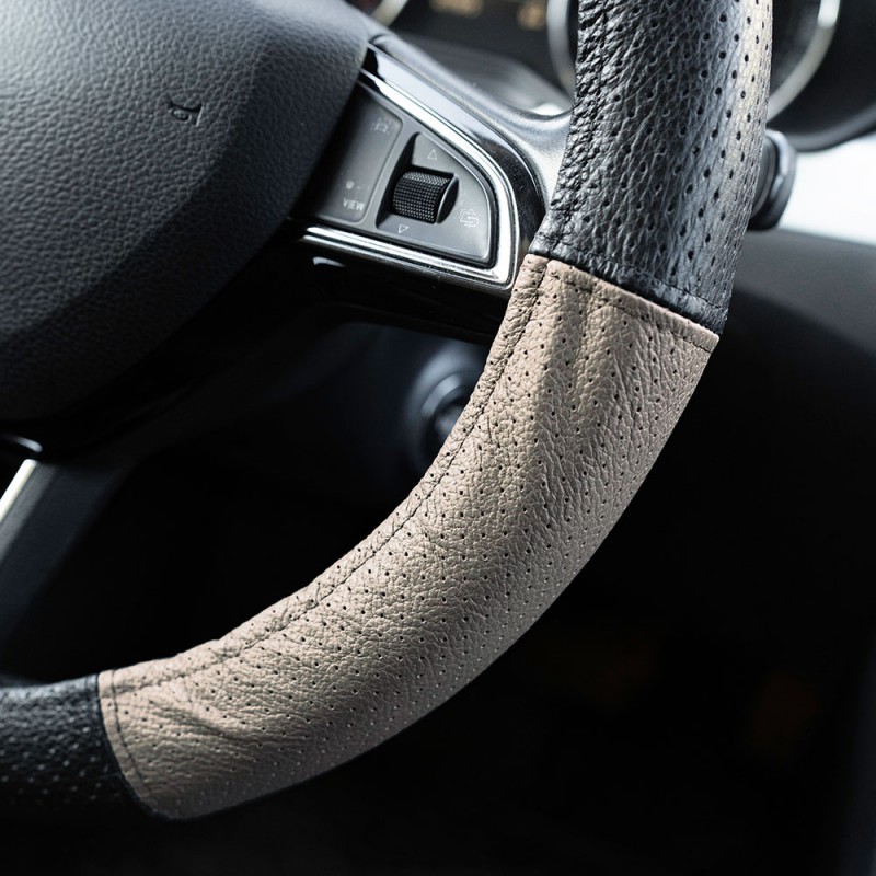 Husa volan piele naturala perforata bej 37-39 cm mega drive