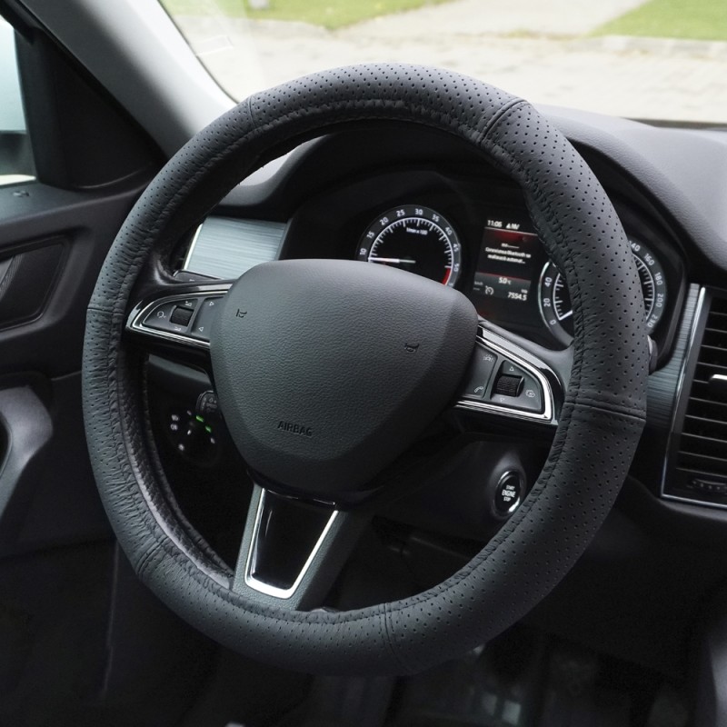 Husa volan piele naturala perforata negru 37-39 cm