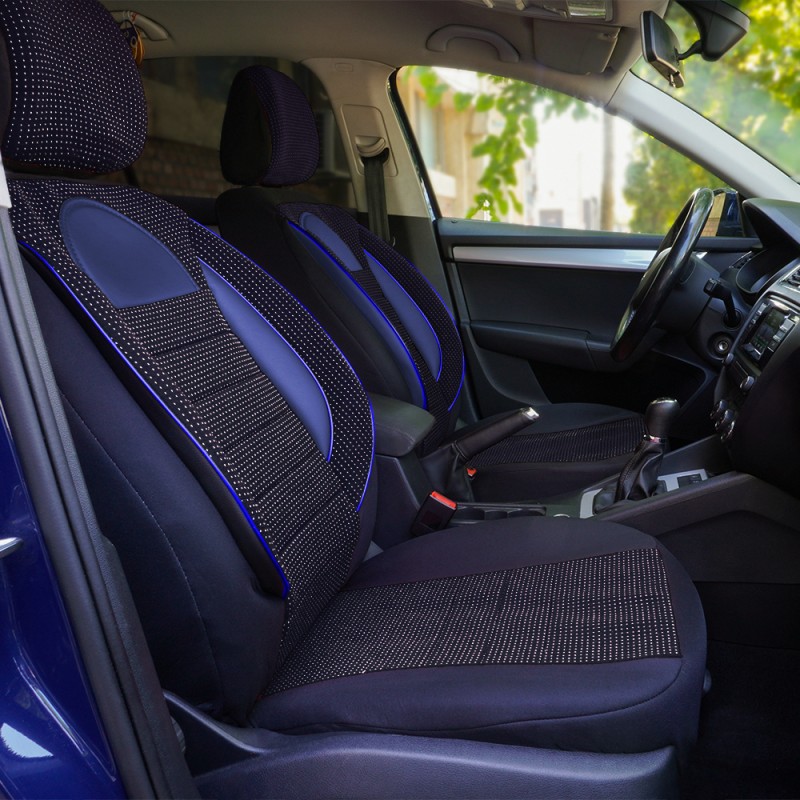 Set huse scaun racing negru - albastru