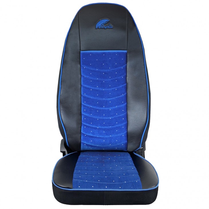 Set huse scaun truck umbrella pentru volvo euro 5 piele ecologica neagra + velvet albastru - CFSCTR-VOL006-RIO-003 - UMBRELLA