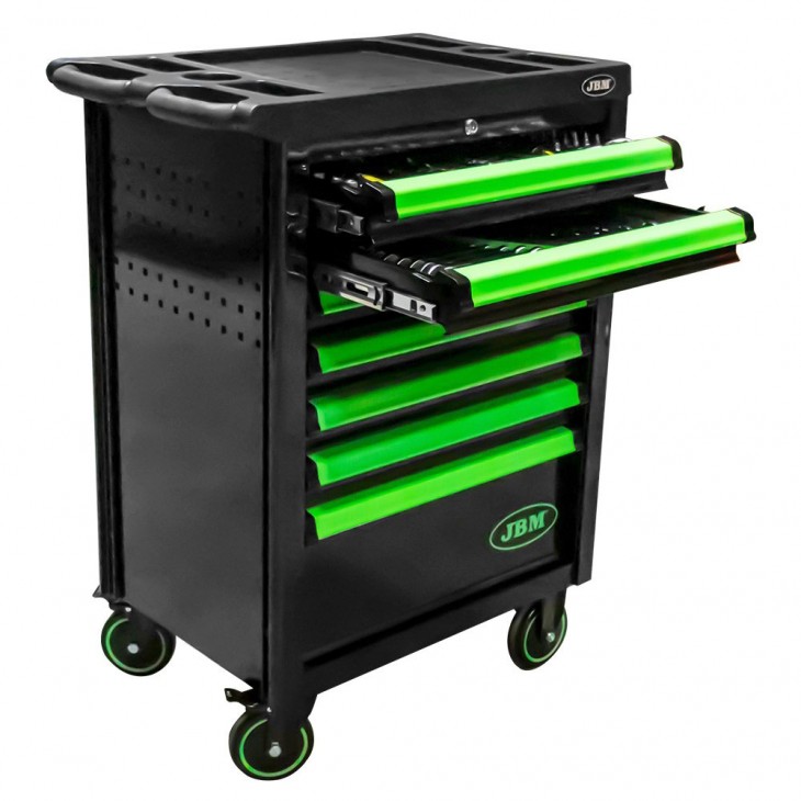 Dulap cu 7 sertare. verde. cu set de instrumente pentru sincronizare motor - 109236 - JBM