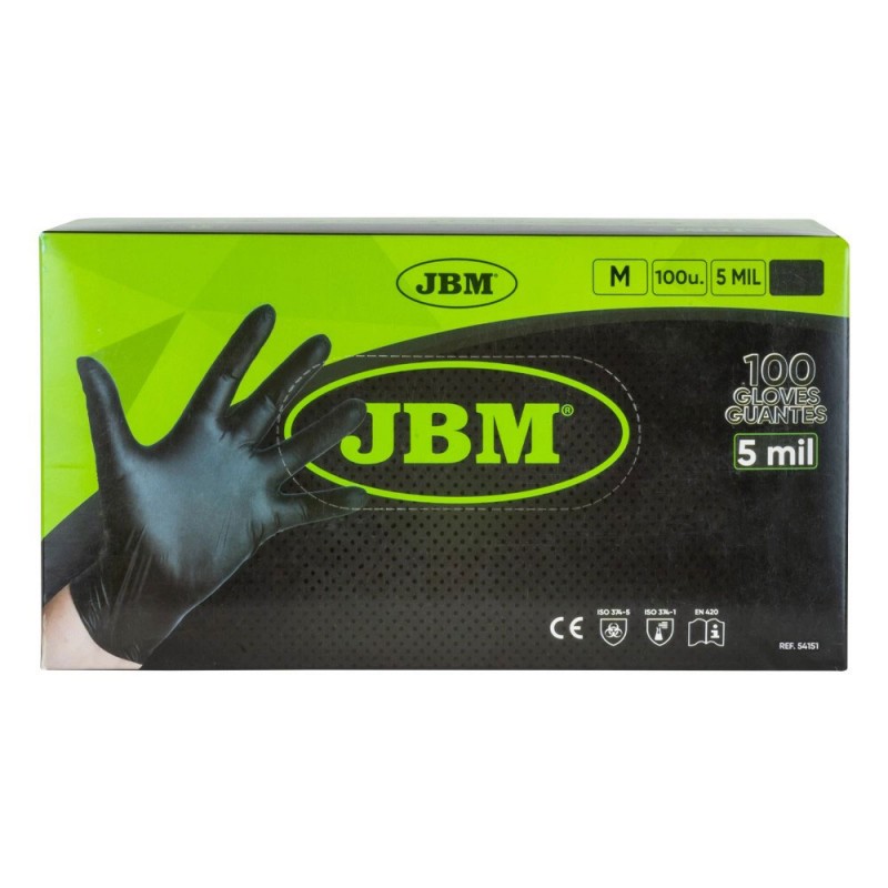 Manusi negre de unica folosinta de nitril 5mil marime m - set 100buc jbm - 109514 - JBM