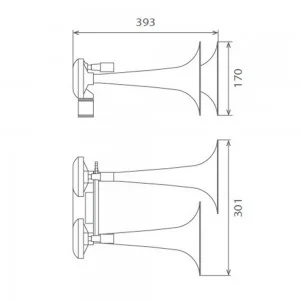 Claxon camion negru metalic cu 2 goarne, melodic, 24v 1a, SEGER