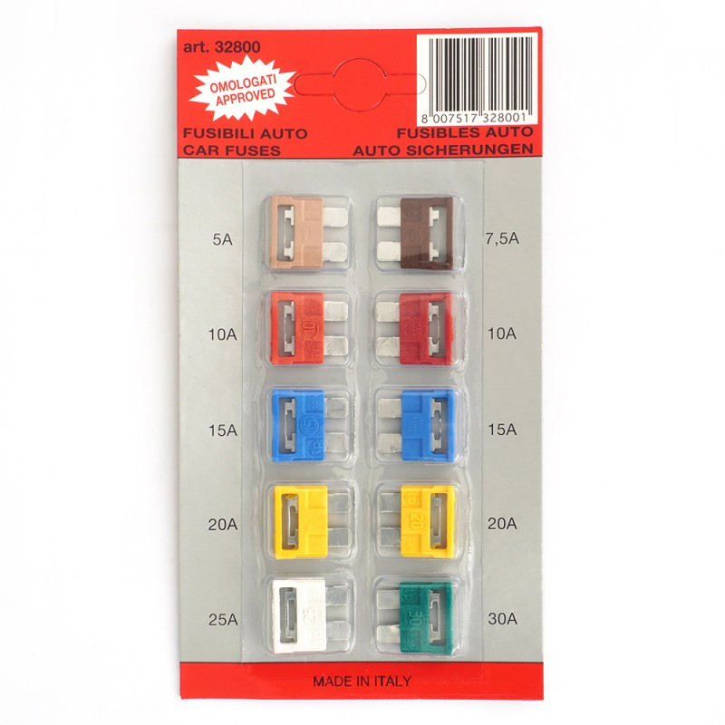 Blister cu 10 sigurante fuzibile 5/ 7.5/ 10/ 15/ 20/ 25/ 30 a cod culoare - 32800-TEC - TECNOPART