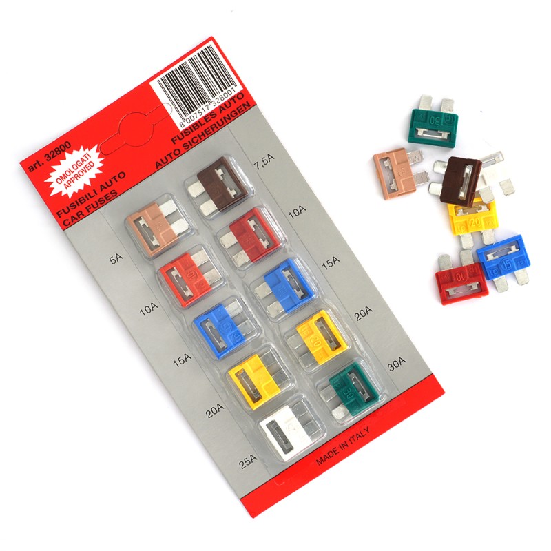 Blister cu 10 sigurante fuzibile 5/ 7.5/ 10/ 15/ 20/ 25/ 30 a cod culoare - 32800-TEC - TECNOPART