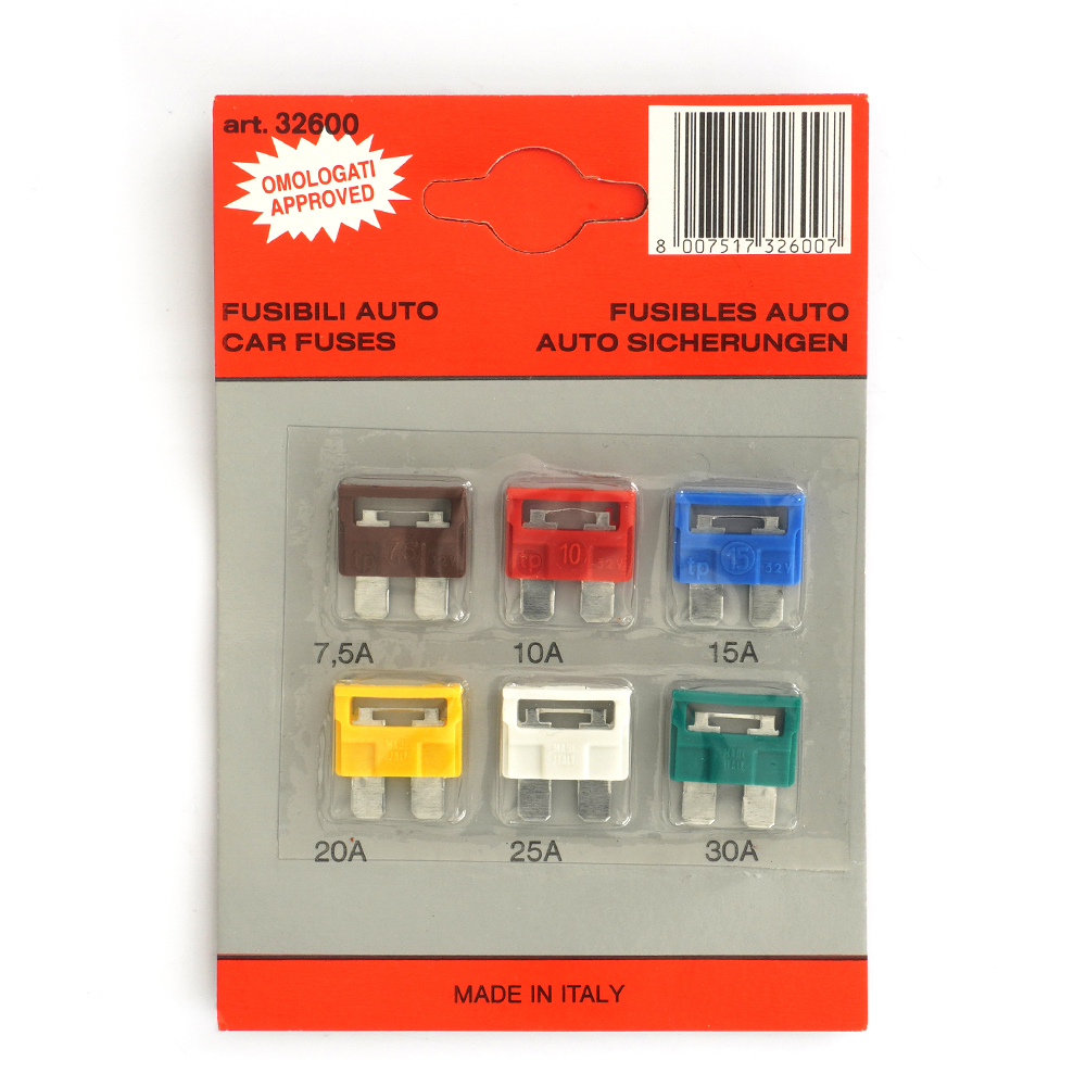 Blister cu 6 sigurante fuzibile 7.5/ 10/ 15/ 20/ 25/ 30 a cod culoare - 32600-TEC - TECNOPART