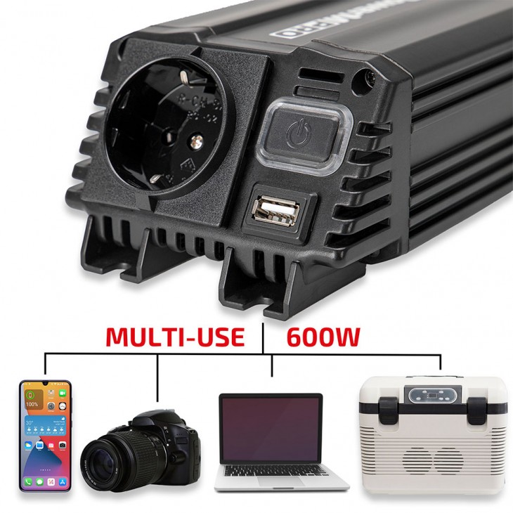 Invertor de tensiune heyner premium m pro 300-600w alimentare 12v iesire 230v cu usb - 110406 - HEYNER