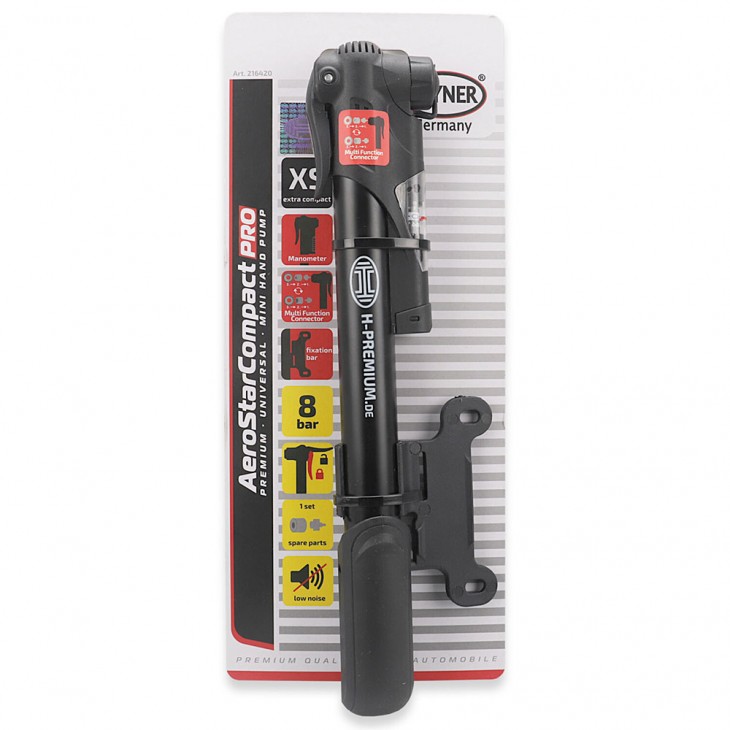 Mini pompa manuala cu manometru premium pentru biciclete - 216420 - HEYNER
