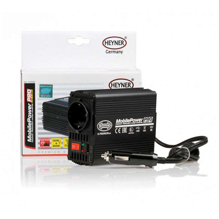 Invertor de tensiune heyner premium pro 150-300w alimentare 12v iesire 230v cu usb - 511900 - HEYNER