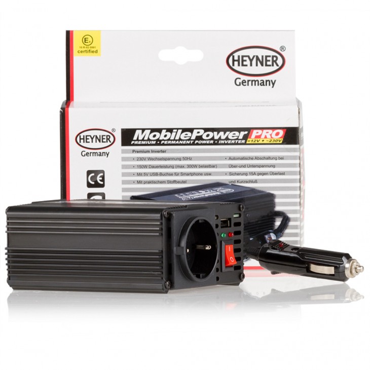 Invertor de tensiune heyner premium pro 150-300w alimentare 12v iesire 230v cu usb - 511900 - HEYNER