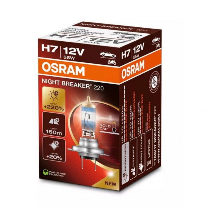 Bec 12v h7 55 w night breaker +220% osram - 64210NB220 - ams-OSRAM