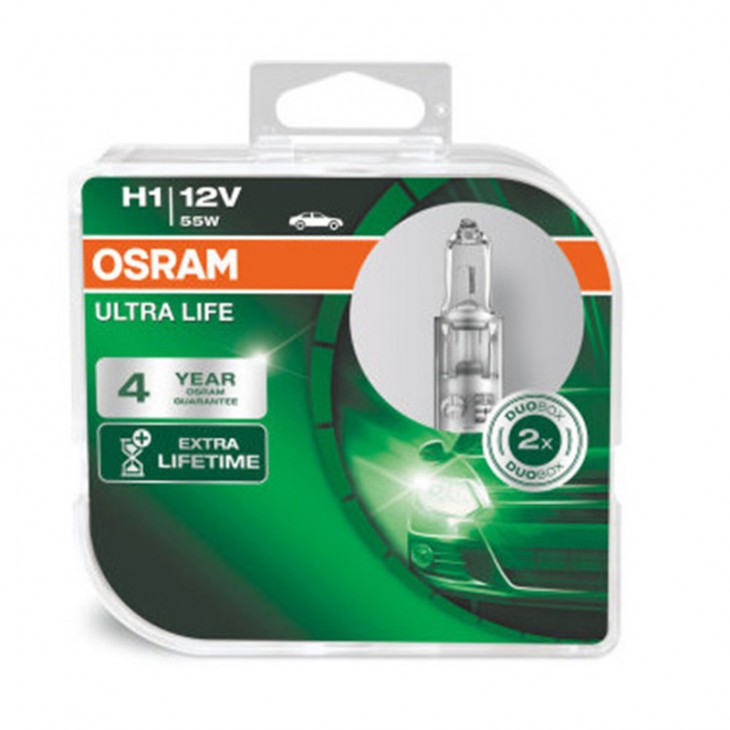 Set 2 becuri 12v h1 55 w ultra life osram - 64150ULT DUO - ams-OSRAM