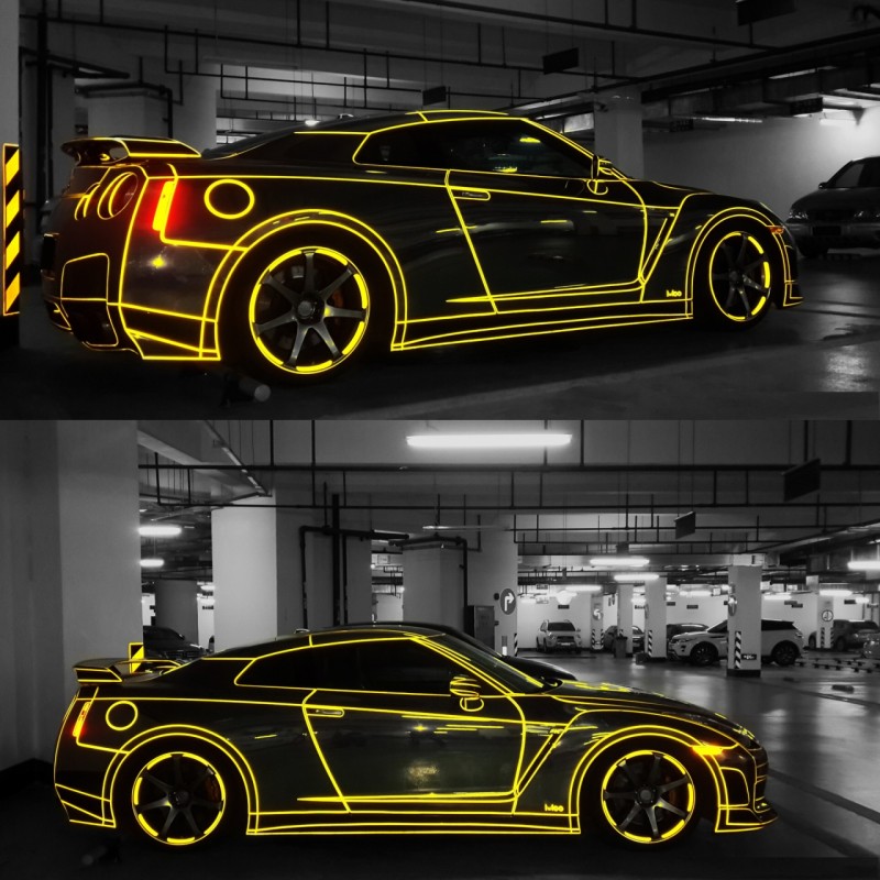 2 x Sticker Reflectorizant OUTLINE DECO, culoare GALBEN, dimensiune 1cm x 8m