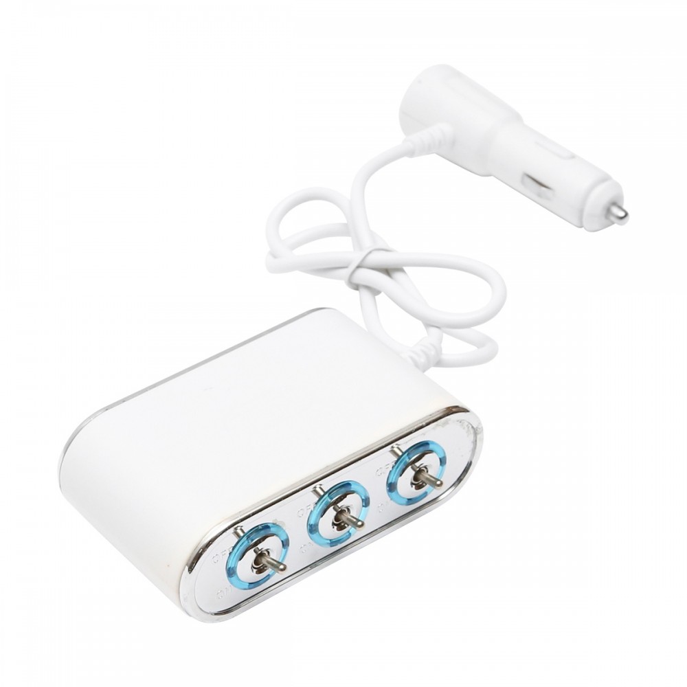 Adaptor bricheta auto tripla 12/24V, iluminata LED, cu intrerupator individual si 1 port USB, 5V, 2.1A - AVX-T081222-1 - AVEX