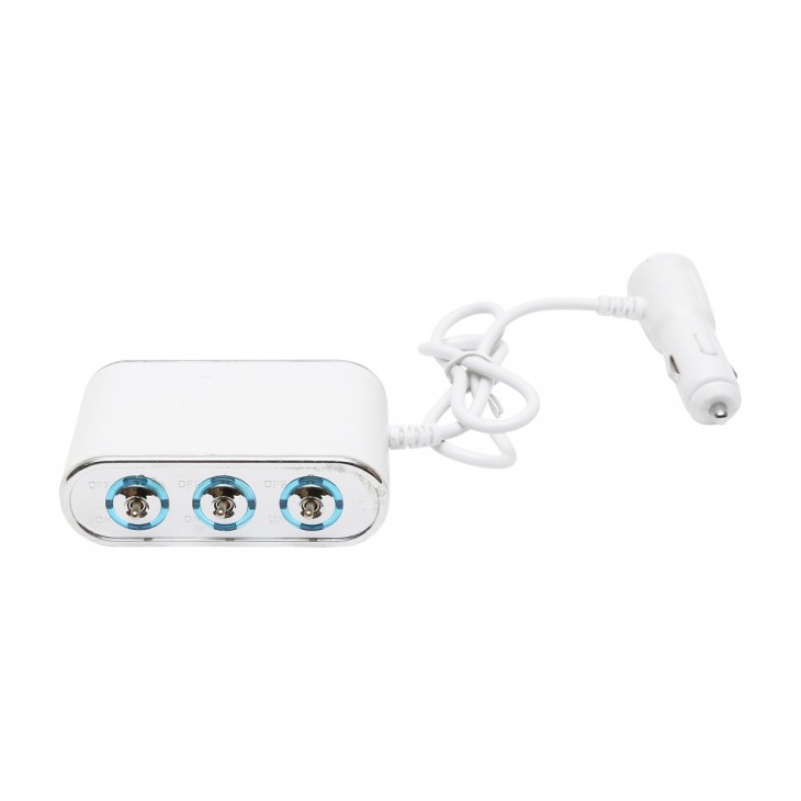 Adaptor bricheta auto tripla 12/24V, iluminata LED, cu intrerupator individual si 1 port USB, 5V, 2.1A - AVX-T081222-1 - AVEX