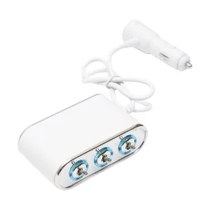 Adaptor bricheta auto tripla 12/24V, iluminata LED, cu intrerupator individual si 1 port USB, 5V, 2.1A