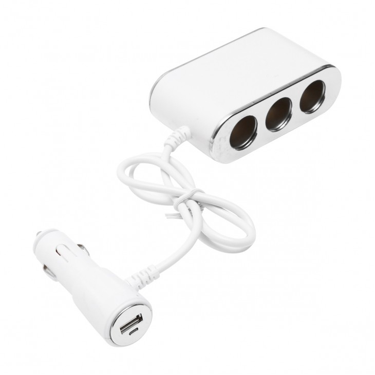 Adaptor bricheta auto tripla 12/24V, iluminata LED, cu intrerupator individual si 1 port USB, 5V, 2.1A - AVX-T081222-1 - AVEX