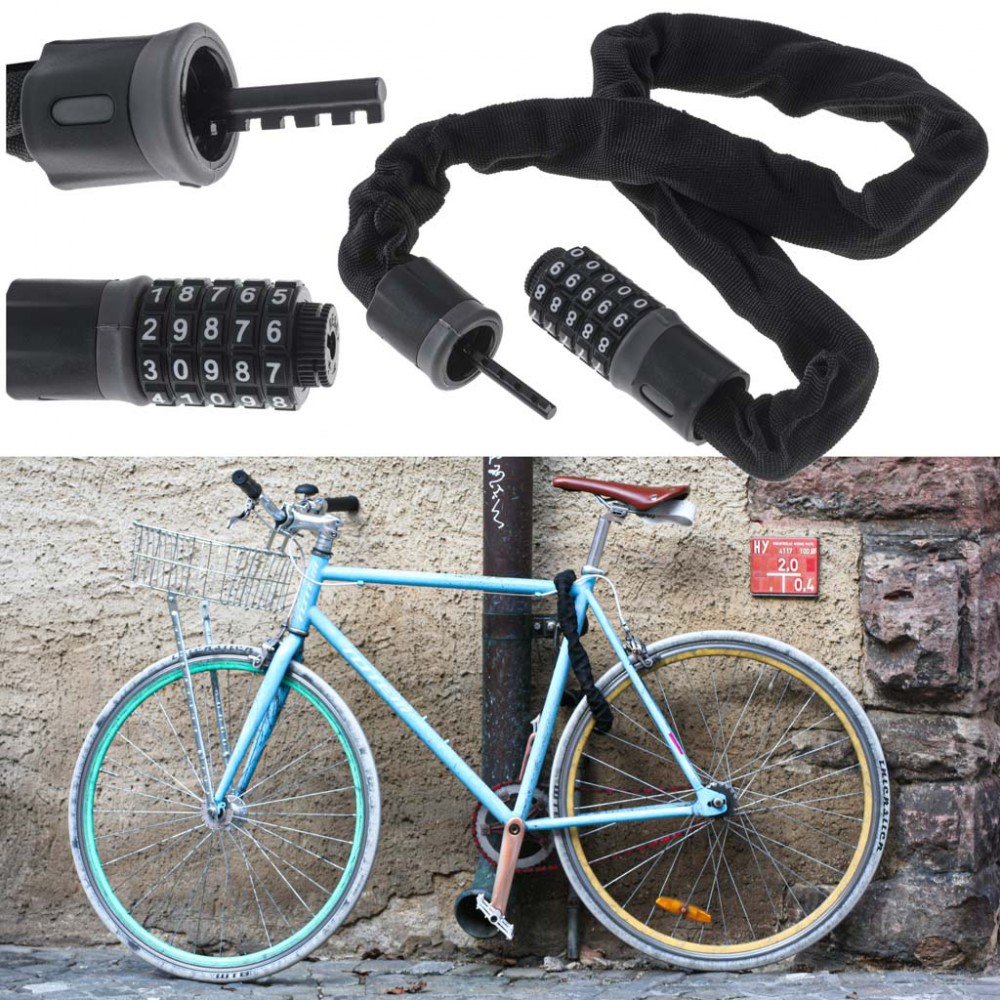 Antifurt bicicleta, Dispozitiv de blocare biciclete, Cifru cu 5 digits, lungime 90cm, culoare Neagra - AVX-KX5217_1 - AVEX