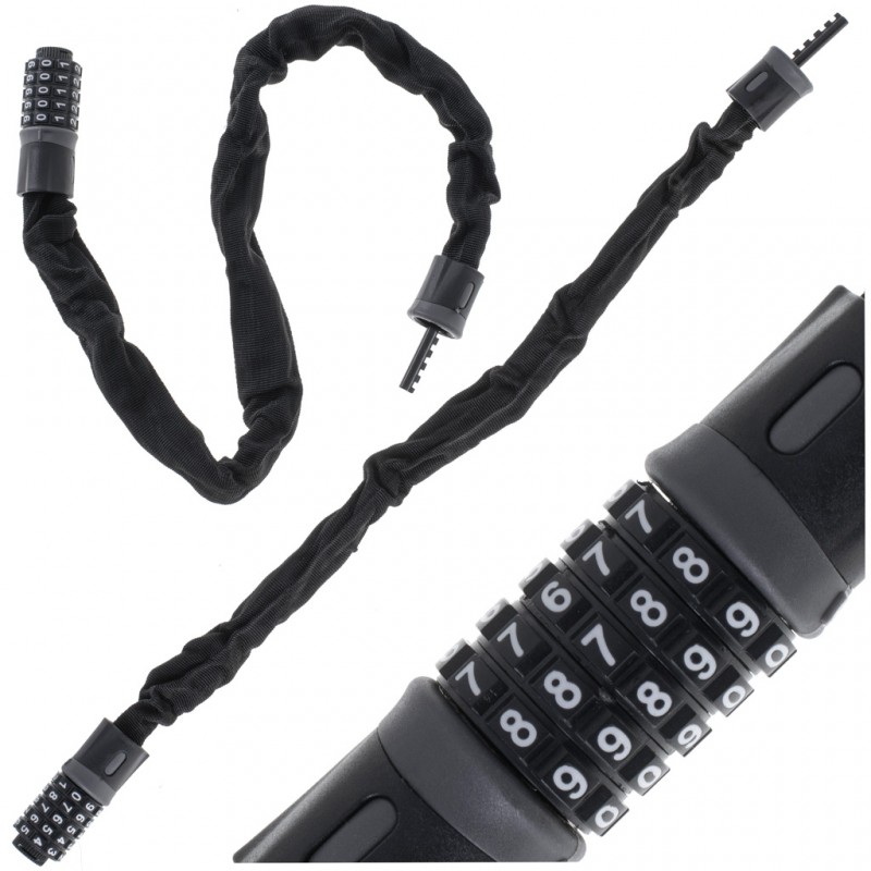 Antifurt bicicleta, Dispozitiv de blocare biciclete, Cifru cu 5 digits, lungime 90cm, culoare Neagra