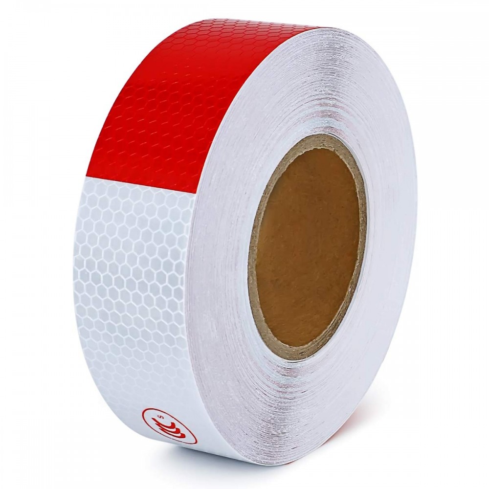 Banda reflectorizanta adeziva tip fagure - ALB-ROSU (rola 5cm x 25m) - AVX-T2815 - AVEX
