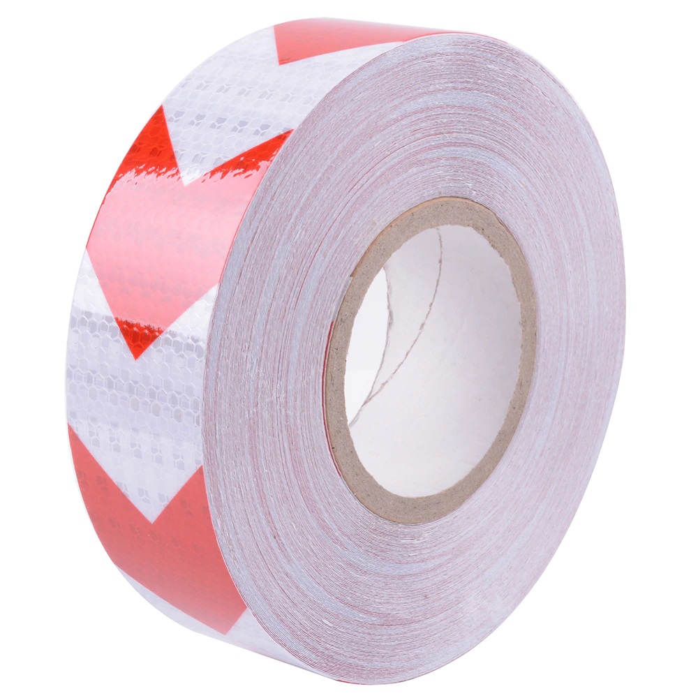 Banda reflectorizanta adeziva tip fagure - SAGEATA ROSU-ALB (rola 5cm x 25m) - AVX-T5512 - AVEX