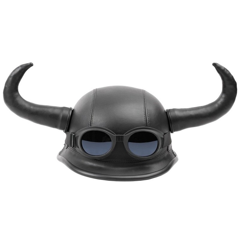 Casca Moto Viking cu Coarne, imbracata in piele ecologica, cu ochelari - AVX-T563 - AVEX