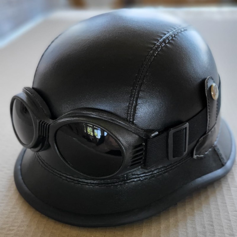 Casca Moto WW2, imbracata in piele ecologica, cu ochelari - AVX-T562 - AVEX