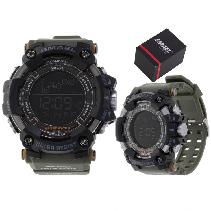 Ceas Militar pentru barbati, SMAEL, impermeabil, afisaj LED, culoare Verde - AVX-KX5268 - AVEX