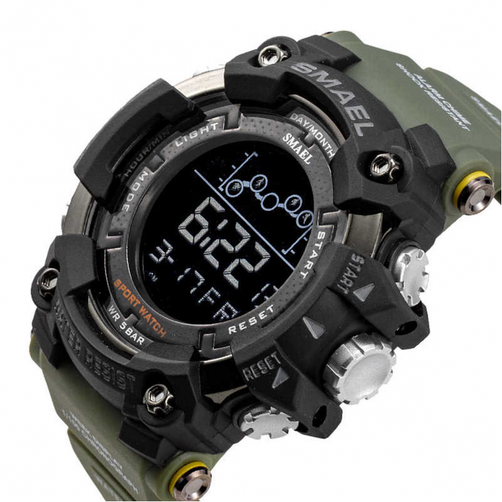 Ceas Militar pentru barbati, SMAEL, impermeabil, afisaj LED, culoare Verde - AVX-KX5268 - AVEX