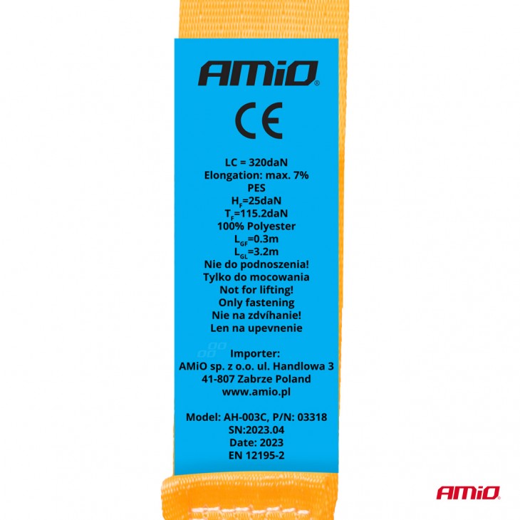 Chinga de asigurare marfa cu retractare automata, 640kg, dimensiune 25mm x 3,5m, model S-TYPE, AVX-AM03318 - AVX-AM03318 - AMIO