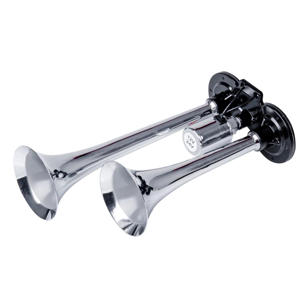 Claxon Camion de tip goarna, dublu, bitonal, finisaj cromat, alimentare 12V - 24V, 118 dB - AVX-AM03617 - AMIO