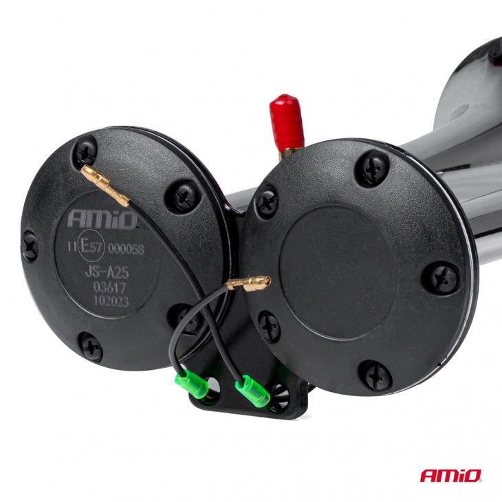 Claxon Camion de tip goarna, dublu, bitonal, finisaj cromat, alimentare 12V - 24V, 118 dB - AVX-AM03617 - AMIO