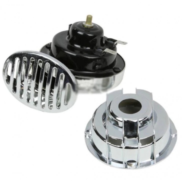 Claxon auto cromat 12V 2 buc CHR-01 - AVX-AM01715 - AMIO