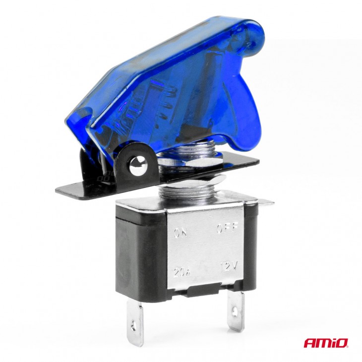 Comutator iluminat (intrerupator) cu protectie, destinatie auto, moto, ATV, SSV, Off-Road, model TOP GUN, tensiune 12V - 24V, culoare Albastra - AVX-AM03096 - AMIO