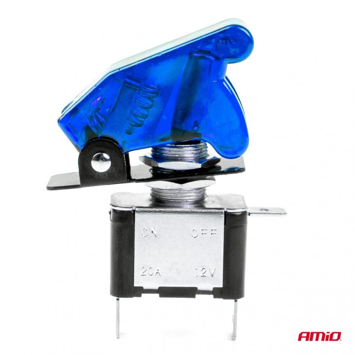 Comutator iluminat (intrerupator) cu protectie, destinatie auto, moto, ATV, SSV, Off-Road, model TOP GUN, tensiune 12V - 24V, culoare Albastra - AVX-AM03096 - AMIO