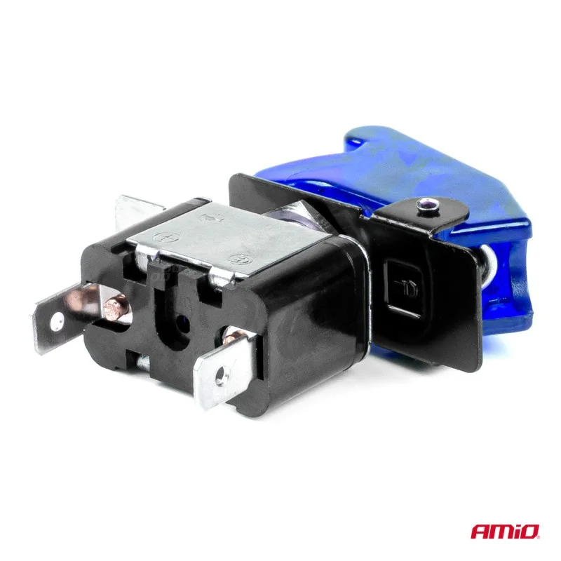 Comutator iluminat (intrerupator) cu protectie, destinatie auto, moto, ATV, SSV, Off-Road, model TOP GUN, tensiune 12V - 24V, culoare Albastra, AMIO