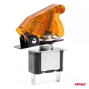 Comutator iluminat (intrerupator) cu protectie, destinatie auto, moto, ATV, SSV, Off-Road, model TOP GUN, tensiune 12V - 24V, culoare Orange, AMIO