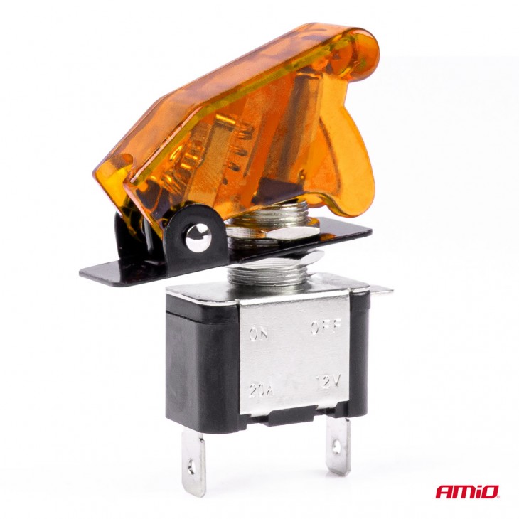 Comutator iluminat (intrerupator) cu protectie, destinatie auto, moto, ATV, SSV, Off-Road, model TOP GUN, tensiune 12V - 24V, culoare Orange - AVX-AM03094 - AMIO