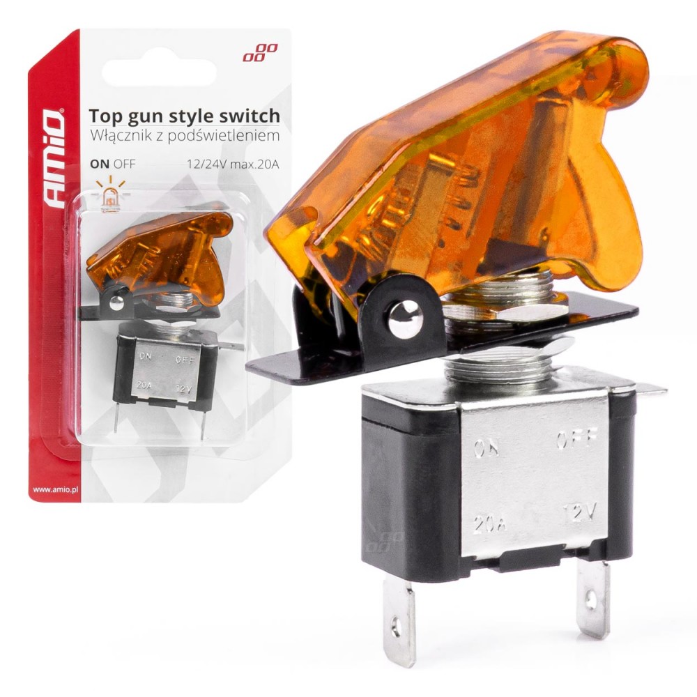 Comutator iluminat (intrerupator) cu protectie, destinatie auto, moto, ATV, SSV, Off-Road, model TOP GUN, tensiune 12V - 24V, culoare Orange - AVX-AM03094 - AMIO