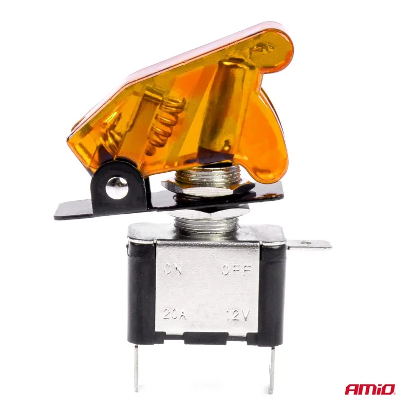 Comutator iluminat (intrerupator) cu protectie, destinatie auto, moto, ATV, SSV, Off-Road, model TOP GUN, tensiune 12V - 24V, culoare Orange, AMIO