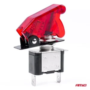 Comutator iluminat (intrerupator) cu protectie, destinatie auto, moto, ATV, SSV, Off-Road, model TOP GUN, tensiune 12V - 24V, culoare Rosie, AMIO