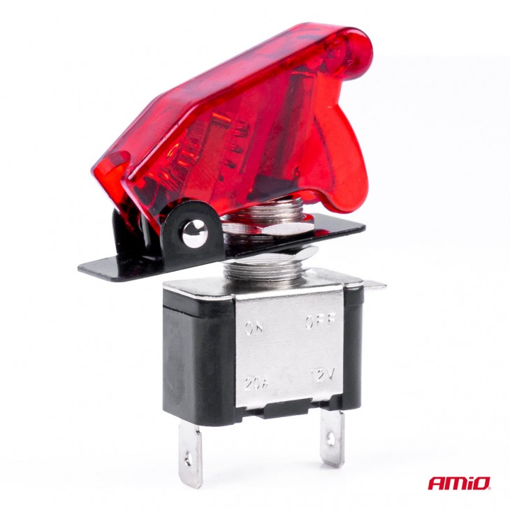 Comutator iluminat (intrerupator) cu protectie, destinatie auto, moto, ATV, SSV, Off-Road, model TOP GUN, tensiune 12V - 24V, culoare Rosie - AVX-AM03095 - AMIO