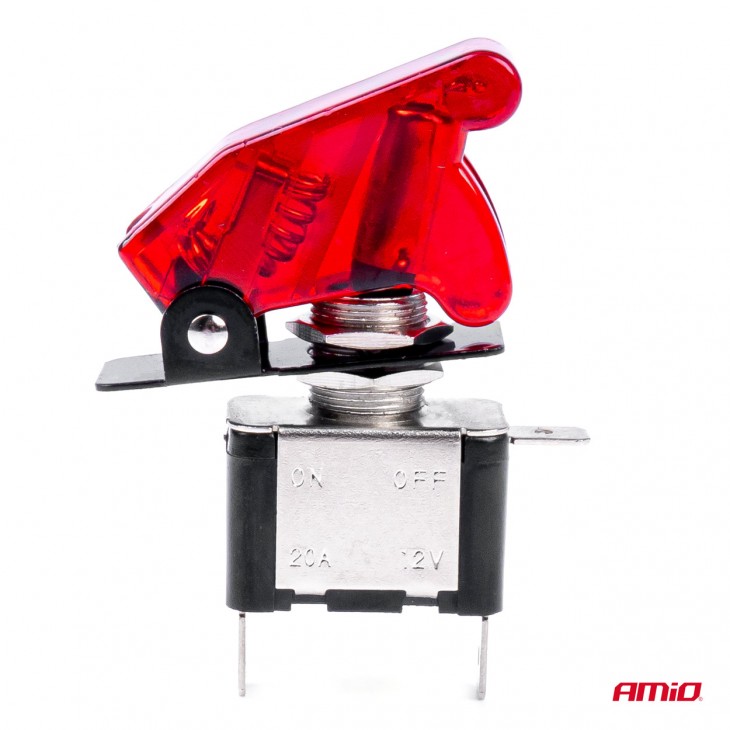 Comutator iluminat (intrerupator) cu protectie, destinatie auto, moto, ATV, SSV, Off-Road, model TOP GUN, tensiune 12V - 24V, culoare Rosie - AVX-AM03095 - AMIO