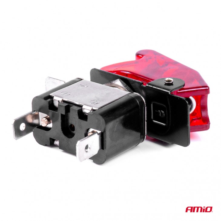 Comutator iluminat (intrerupator) cu protectie, destinatie auto, moto, ATV, SSV, Off-Road, model TOP GUN, tensiune 12V - 24V, culoare Rosie - AVX-AM03095 - AMIO