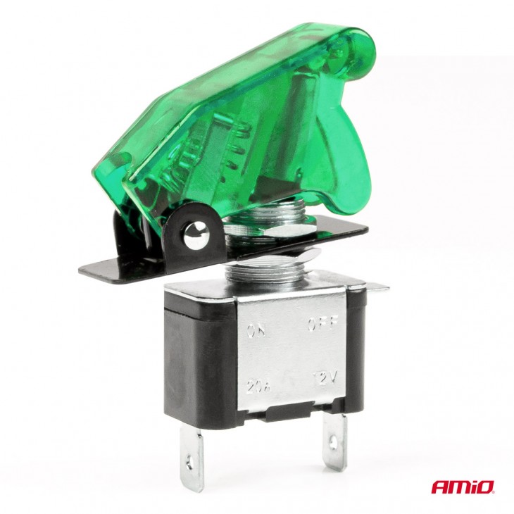 Comutator iluminat (intrerupator) cu protectie, destinatie auto, moto, ATV, SSV, Off-Road, model TOP GUN, tensiune 12V - 24V, culoare Verde - AVX-AM03093 - AMIO