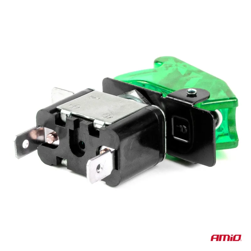 Comutator iluminat (intrerupator) cu protectie, destinatie auto, moto, ATV, SSV, Off-Road, model TOP GUN, tensiune 12V - 24V, culoare Verde, AMIO
